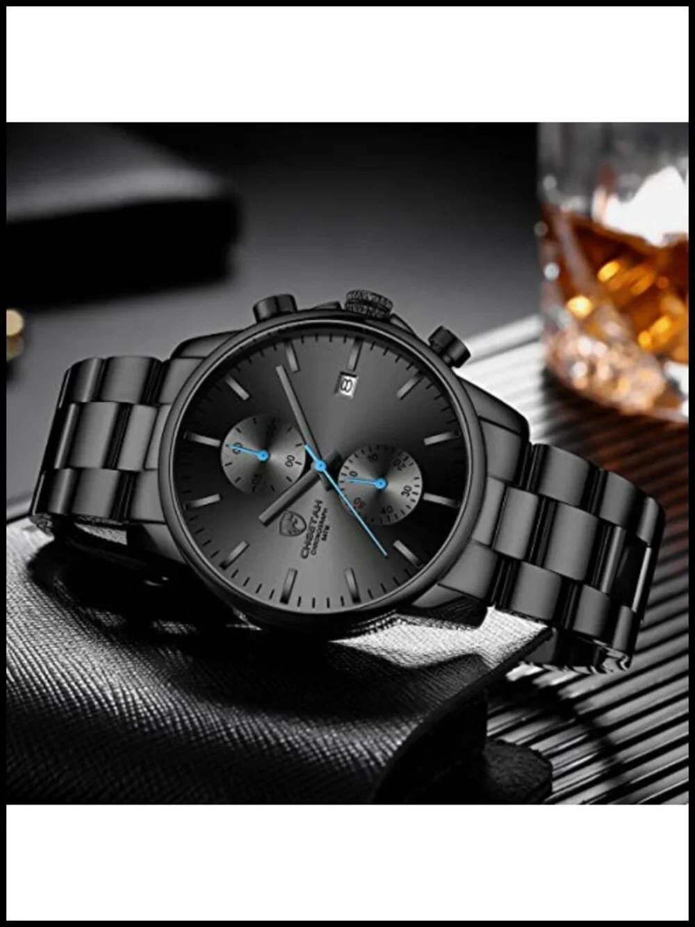 Mens Stainless Steel Chronograph Quartz Watch Waterproof Auto Date